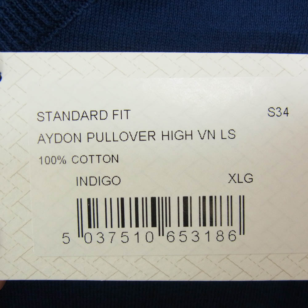 JOHN SMEDLEY ジョンスメドレー SHIPTON HIGH V-NECK PULLOVER STANDARD FIT Vネック ニット 長袖 インディゴブルー系 XL【極上美品】【中古】
