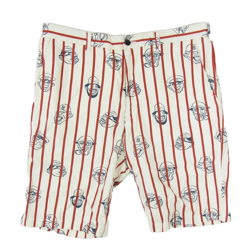 WEIRDO ウィアード 13SS WRD-13-SS-41 Spoofing Caricatures ジェイル ストライプ ショーツ ハーフ パンツ ホワイト系 2XL【中古】