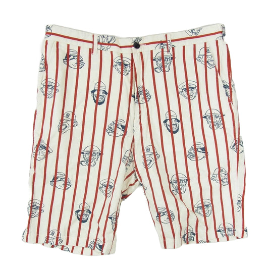 WEIRDO ウィアード 13SS WRD-13-SS-41 Spoofing Caricatures ジェイル ストライプ ショーツ ハーフ パンツ ホワイト系 2XL【中古】