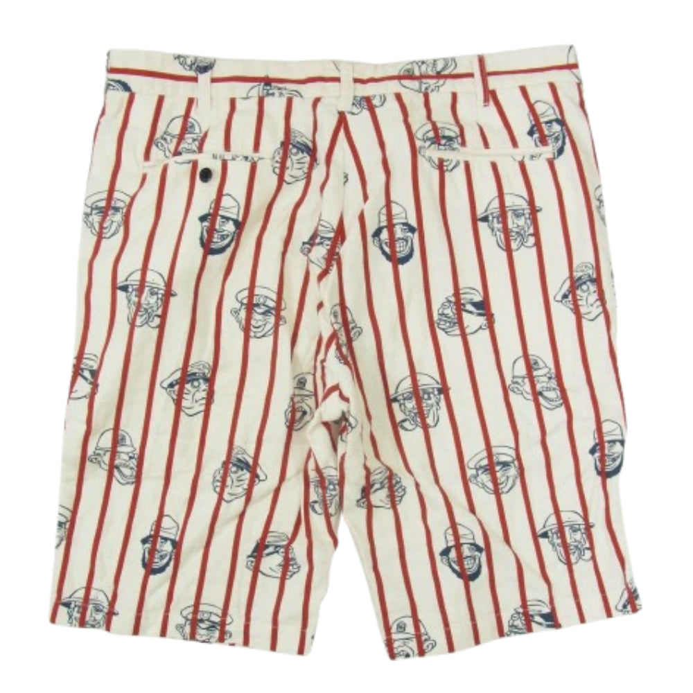 WEIRDO ウィアード 13SS WRD-13-SS-41 Spoofing Caricatures ジェイル ストライプ ショーツ ハーフ パンツ ホワイト系 2XL【中古】