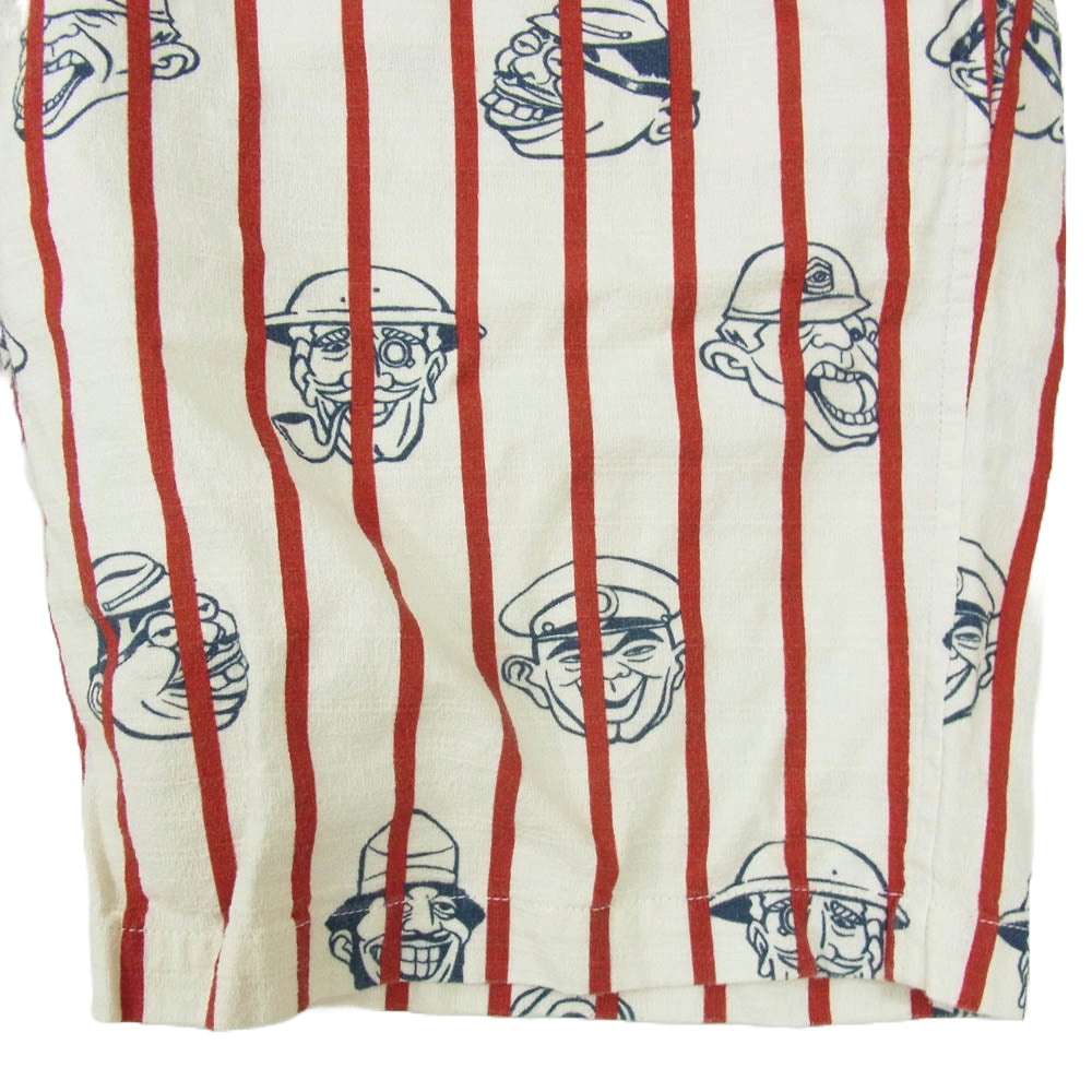WEIRDO ウィアード 13SS WRD-13-SS-41 Spoofing Caricatures ジェイル ストライプ ショーツ ハーフ パンツ ホワイト系 2XL【中古】