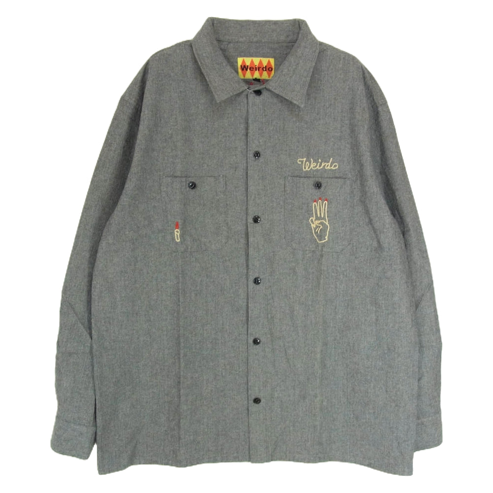 WEIRDO ウィアード 刺繡 ロングスリーブ 長袖 シャツ グレー系 XL【中古】