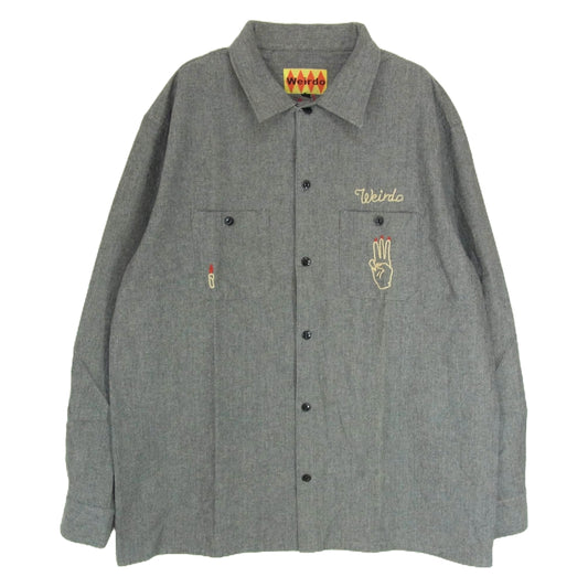 WEIRDO ウィアード 刺繡 ロングスリーブ 長袖 シャツ グレー系 XL【中古】