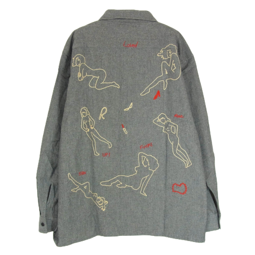 WEIRDO ウィアード 刺繡 ロングスリーブ 長袖 シャツ グレー系 XL【中古】