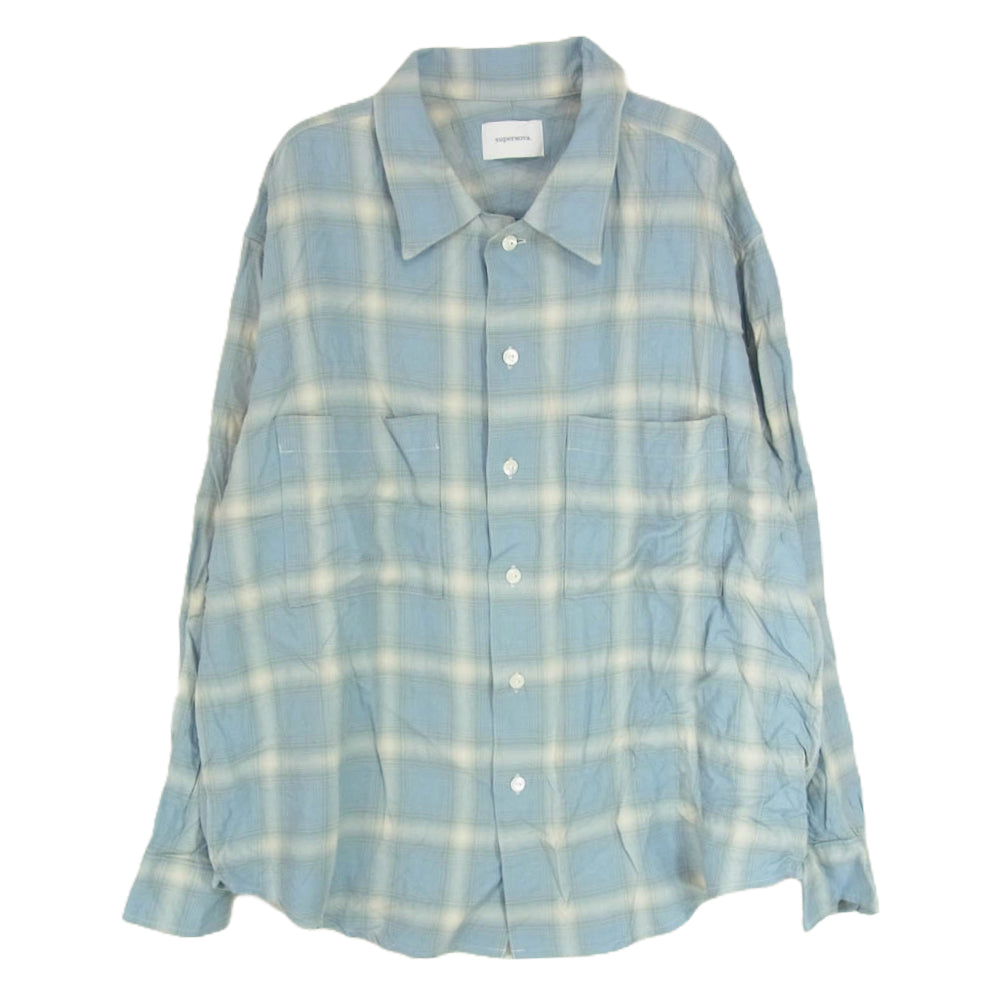 スーパーノヴァ 25SS Split yoke big shirt Ombre check レーヨン 100％ オンブレチェックシャツ 長袖シャツ ライトブルー系 S【中古】