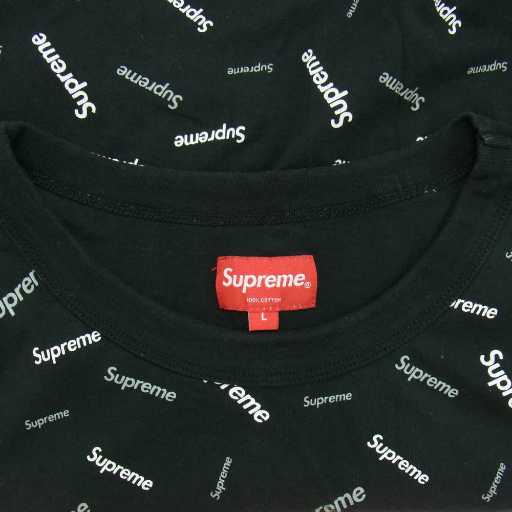 Supreme シュプリーム 18AW Scatter Ringer Tee スキャッター リンガー ロゴ プリント 総柄 クルーネック 半袖 Tシャツ ブラック系 L【中古】