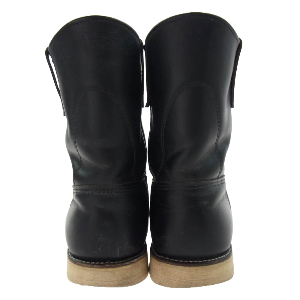 RED WING レッドウィング 8169 90's USA製 刺繍製羽タグ PECOS BOOTS ペコスブーツ レザーブーツ ブラック系 9E【中古】