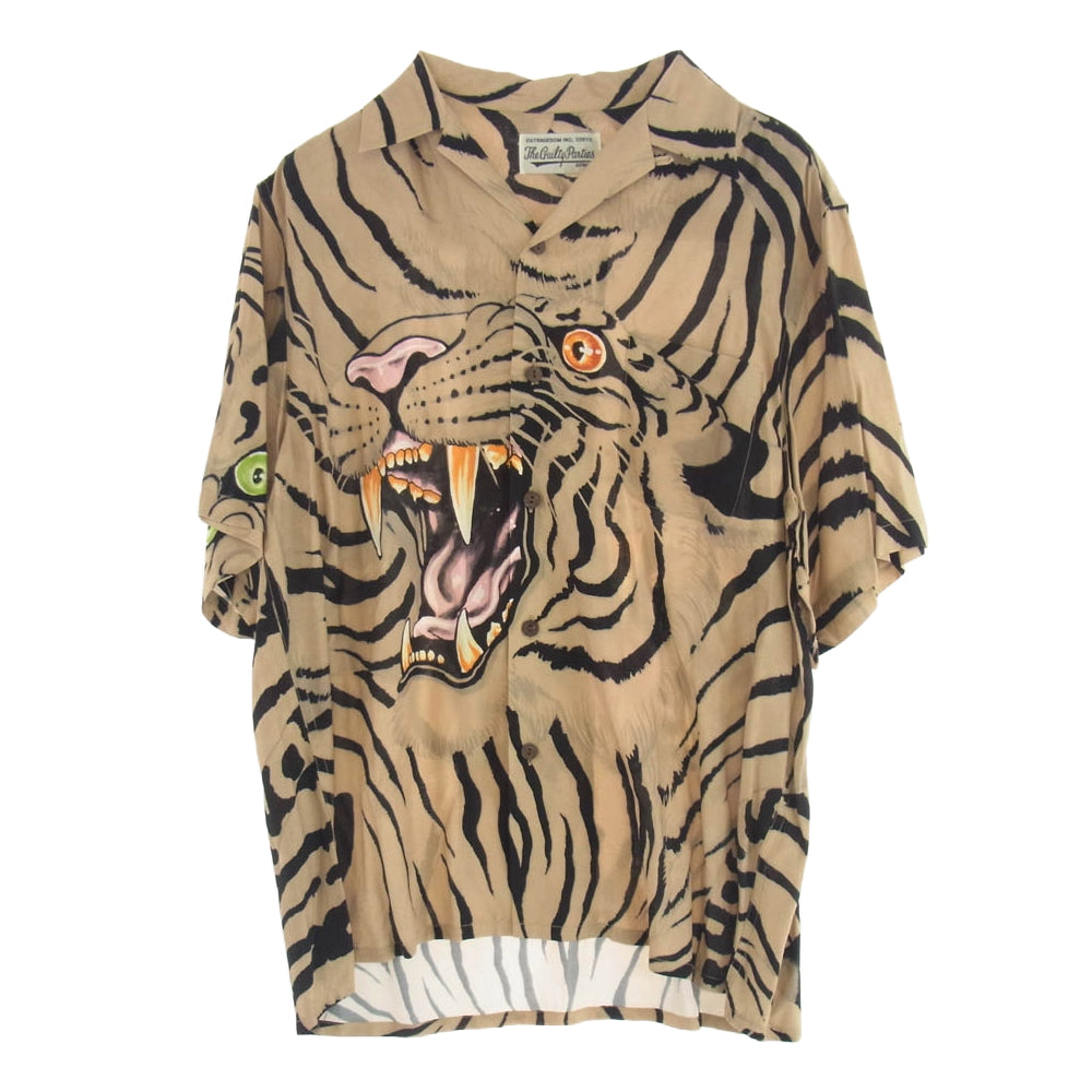 WACKO MARIA ワコマリア 22SS TIMLEHI-WM-HI26 × TIM LEHI ティムリーハイ HAWAIIAN SHIRT ハワイアン 半袖 総柄 虎柄 アロハ シャツ ライトブラウン系 M【中古】