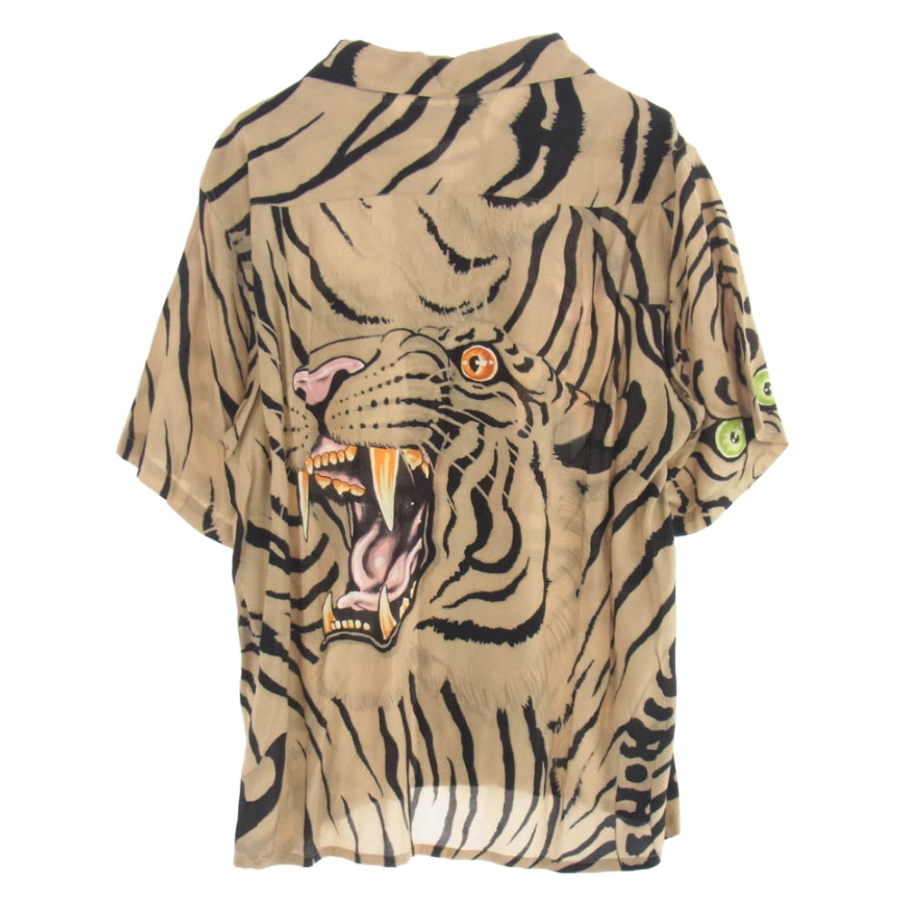 WACKO MARIA ワコマリア 22SS TIMLEHI-WM-HI26 × TIM LEHI ティムリーハイ HAWAIIAN SHIRT ハワイアン 半袖 総柄 虎柄 アロハ シャツ ライトブラウン系 M【中古】