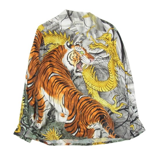 WACKO MARIA ワコマリア 22SS TIMLEHI-WM-HI28 × TIM LEHI ティムリーハイ HAWAIIAN SHIRT 虎龍柄 アロハ ハワイアン 長袖 アロハ シャツ ブラック系 M【中古】