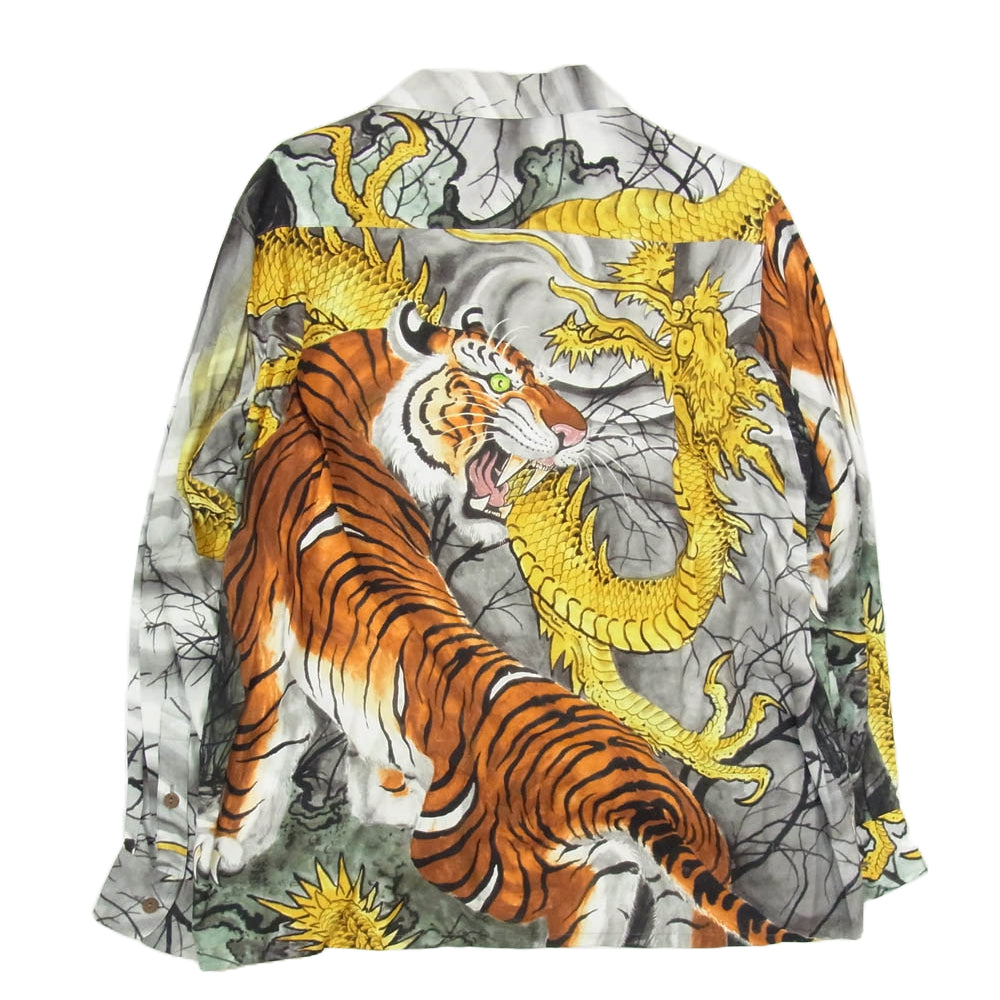 WACKO MARIA ワコマリア 22SS TIMLEHI-WM-HI28 × TIM LEHI ティムリーハイ HAWAIIAN SHIRT 虎龍柄 アロハ ハワイアン 長袖 アロハ シャツ ブラック系 M【中古】