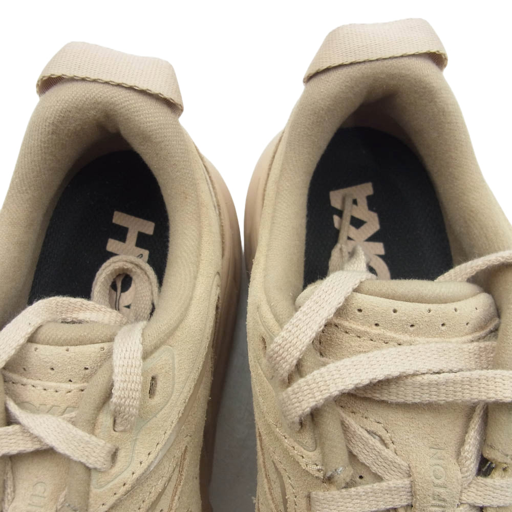 HOKA ONE ONE ホカ オネオネ F20022J U CLIFTON L SUEDE クリフトン スエード ローカットスニーカー ベージュ系 24cm【美品】【中古】