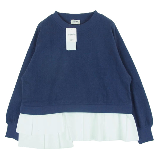 BEAMS ビームス 23F-HG075 レイヤード ヘリンボーン アシンメトリー スウェット ネイビー系 ホワイト系 FREE【美品】【中古】