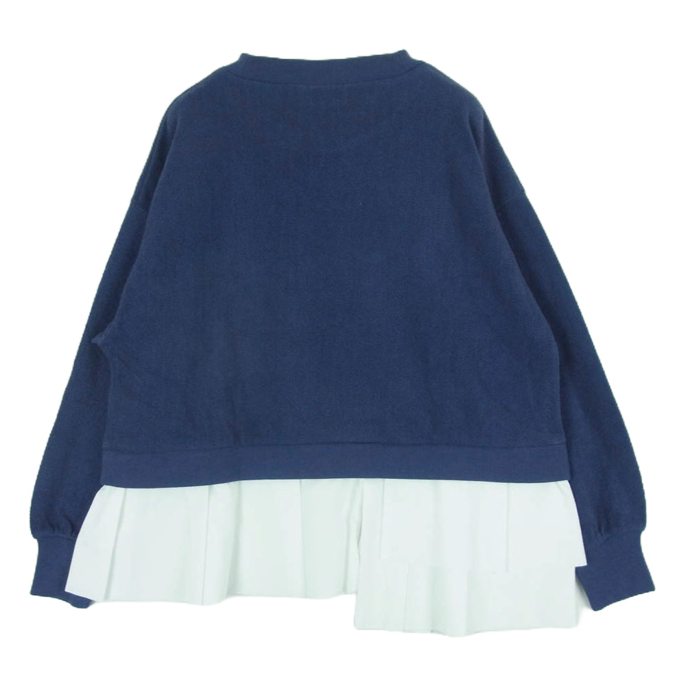 BEAMS ビームス 23F-HG075 レイヤード ヘリンボーン アシンメトリー スウェット ネイビー系 ホワイト系 FREE【美品】【中古】
