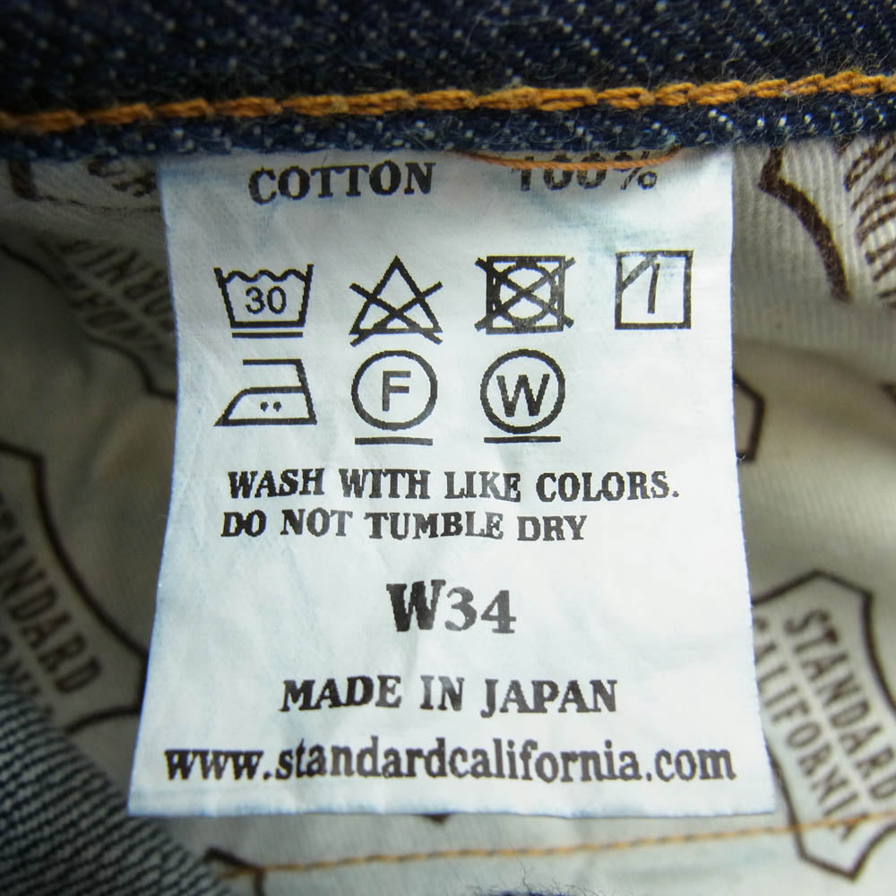 STANDARD CALIFORNIA スタンダードカリフォルニア 950 Vintage Wash ヴィンテージウォッシュ 5ポケットデニムパンツ インディゴブルー系 W34【中古】