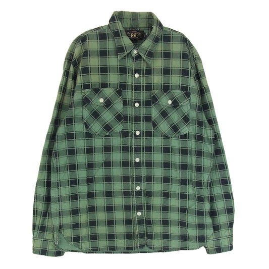 RRL ダブルアールエル コットン チェック柄 長袖 シャツ グリーン系 M【中古】