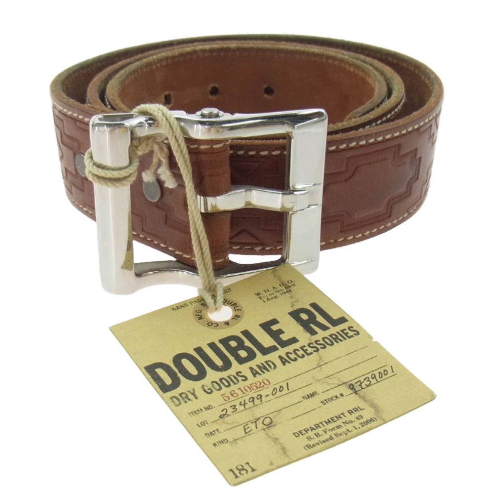 RRL ダブルアールエル 23499-001 型押し レザーベルト ブラウン系 36【中古】