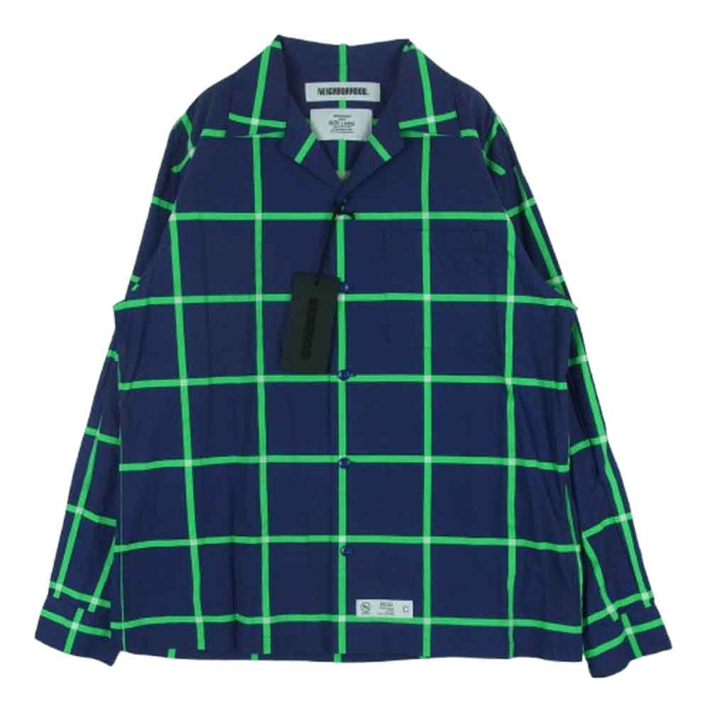 NEIGHBORHOOD ネイバーフッド 201TSNH-SHM09 ALOHA SHIRT オープンカラー アロハ 長袖 シャツ ダークネイビー系 ライトグリーン系 L【中古】