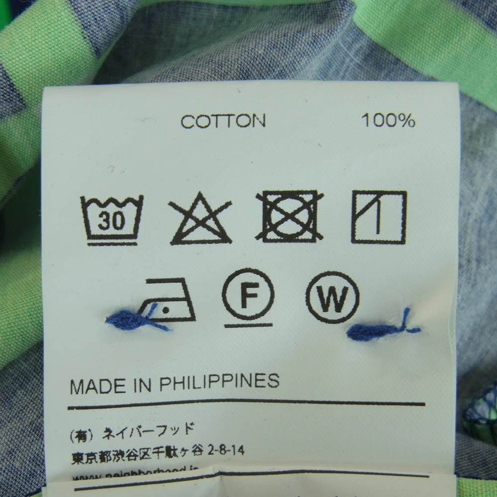 NEIGHBORHOOD ネイバーフッド 201TSNH-SHM09 ALOHA SHIRT オープンカラー アロハ 長袖 シャツ ダークネイビー系 ライトグリーン系 L【中古】