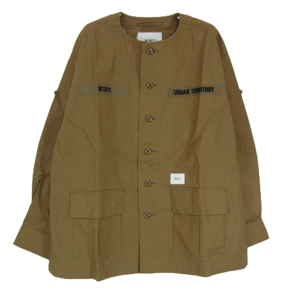 WTAPS ダブルタップス 21SS 211WVDT-SHM06 SCOUT LS / COTTON RIPSTOP リップストップ ノーカラー ミリタリー シャツ ブラウン系 X01【新古品】【未使用】【中古】