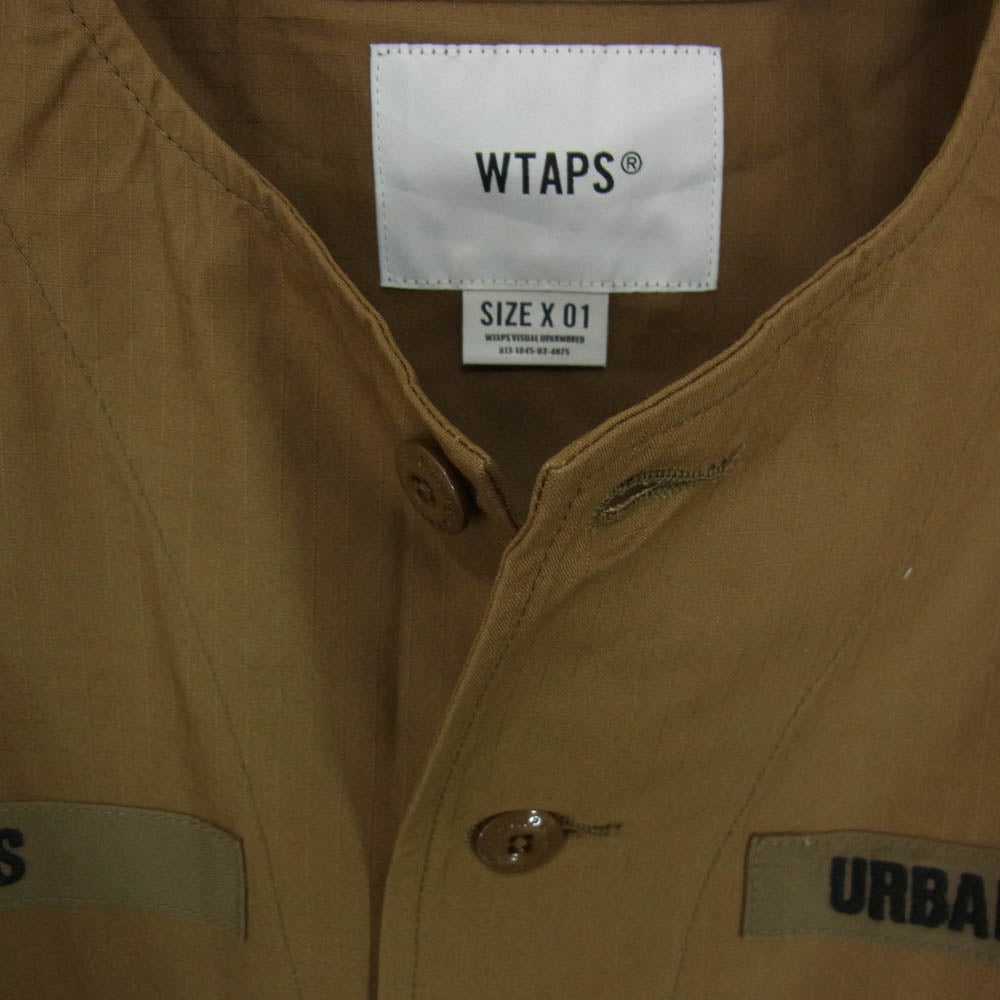 WTAPS ダブルタップス 21SS 211WVDT-SHM06 SCOUT LS / COTTON RIPSTOP リップストップ ノーカラー ミリタリー シャツ ブラウン系 X01【新古品】【未使用】【中古】