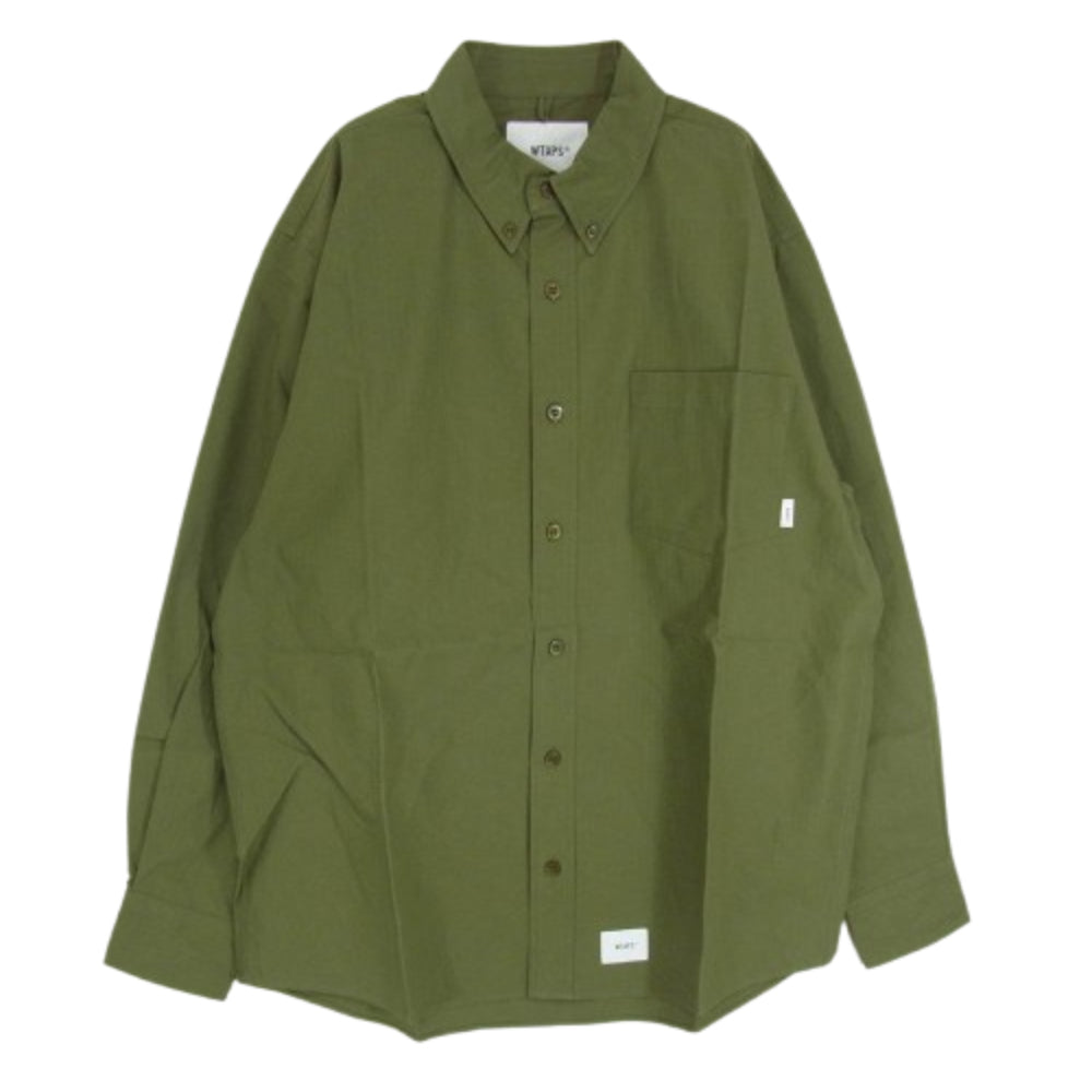 WTAPS ダブルタップス 20AW 202TQDT-SHM02 BD LS COTTON.RIPSTOP コットン リップストップ ボタンダウン長袖シャツ カーキ系 X03【新古品】【未使用】【中古】