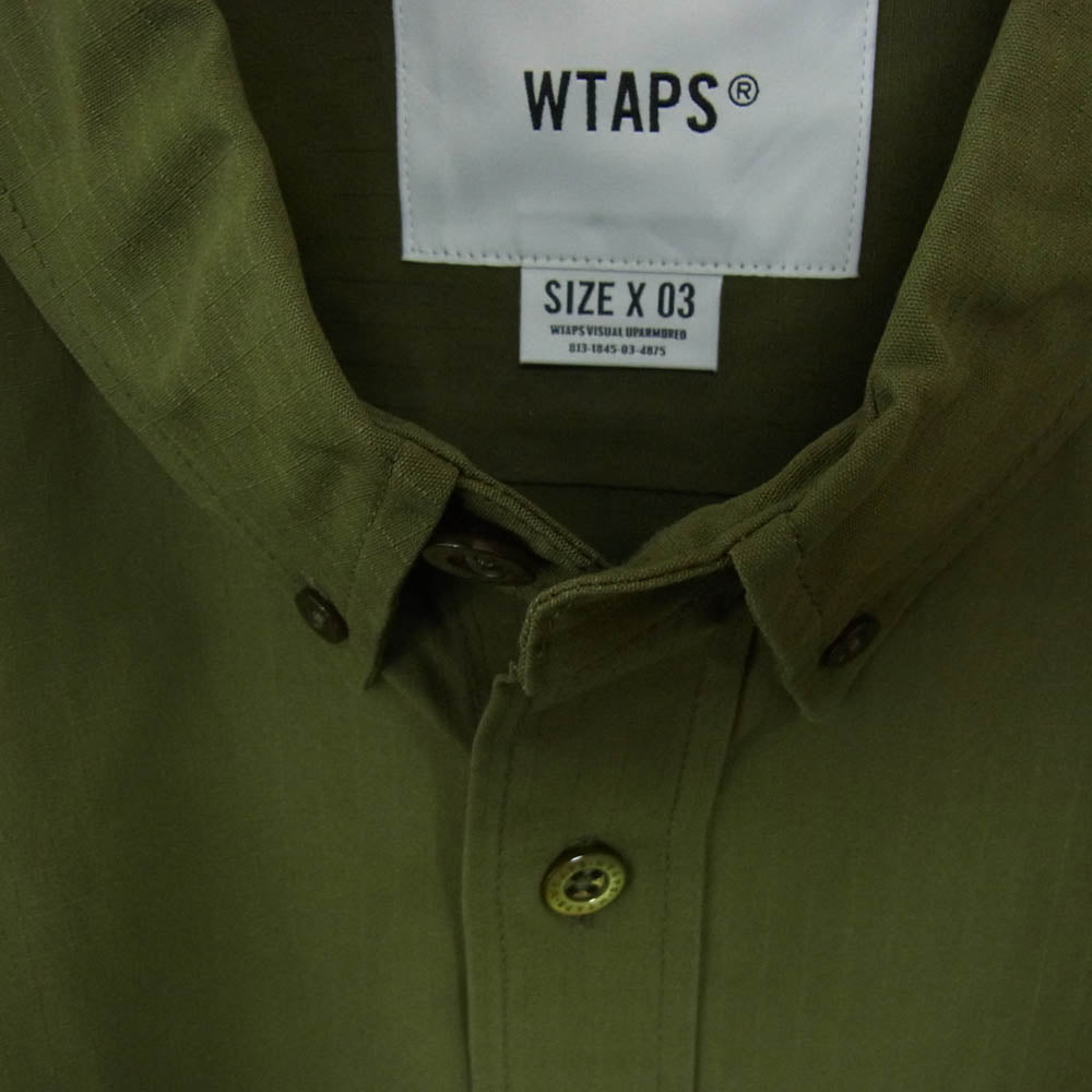 WTAPS ダブルタップス 20AW 202TQDT-SHM02 BD LS COTTON.RIPSTOP コットン リップストップ ボタンダウン長袖シャツ カーキ系 X03【新古品】【未使用】【中古】