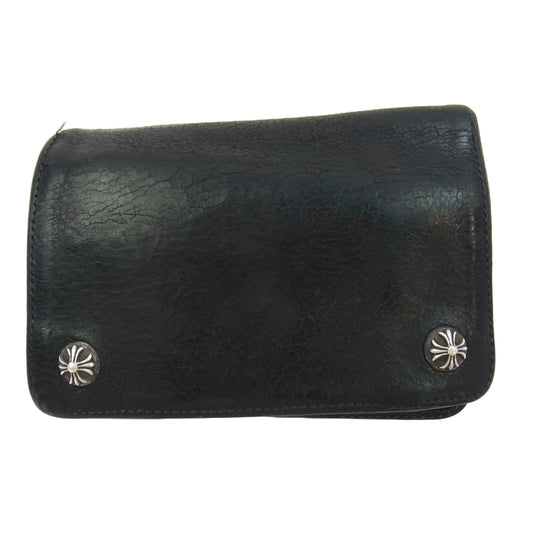 CHROME HEARTS クロムハーツ（原本無） 2ZIP 2ジップ クロスボールボタン レザーウォレット 財布 ブラック系【中古】