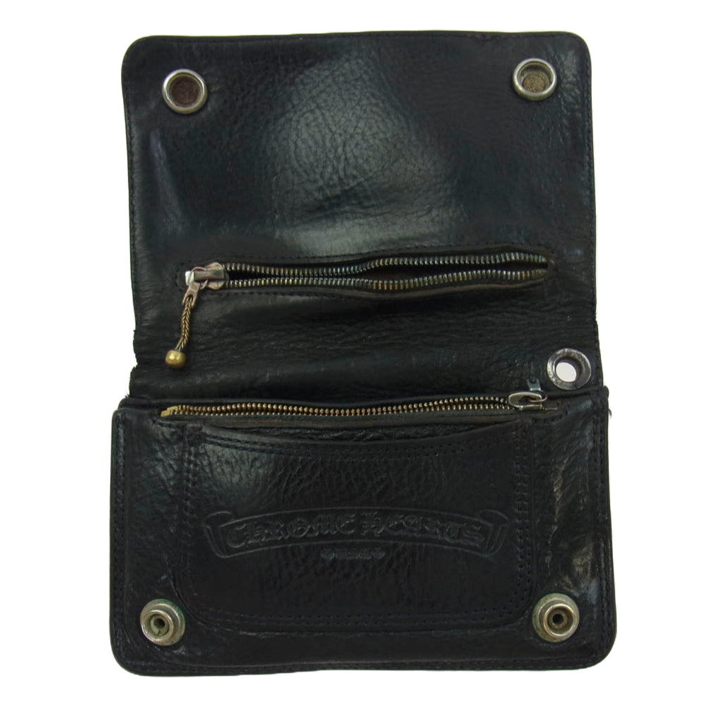 CHROME HEARTS クロムハーツ（原本無） 2ZIP 2ジップ クロスボールボタン レザーウォレット 財布 ブラック系【中古】