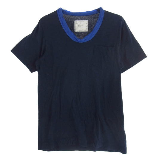 Sacai サカイ 12-00273M キュプラトリミング クルーネック Tシャツ 半袖カットソー ダークネイビー系 2【中古】