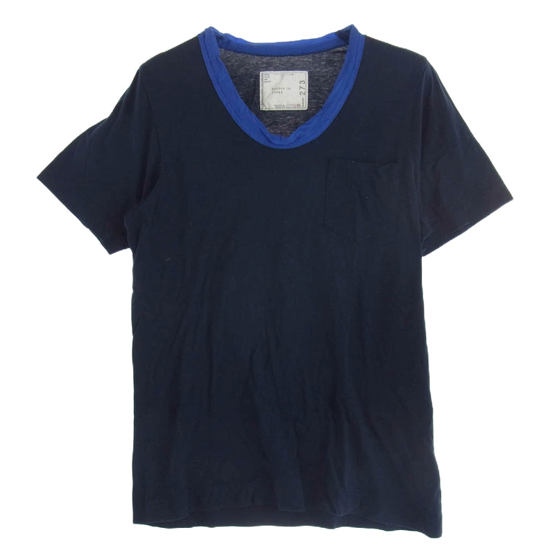 Sacai サカイ 12-00273M キュプラトリミング クルーネック Tシャツ 半袖カットソー ダークネイビー系 2【中古】