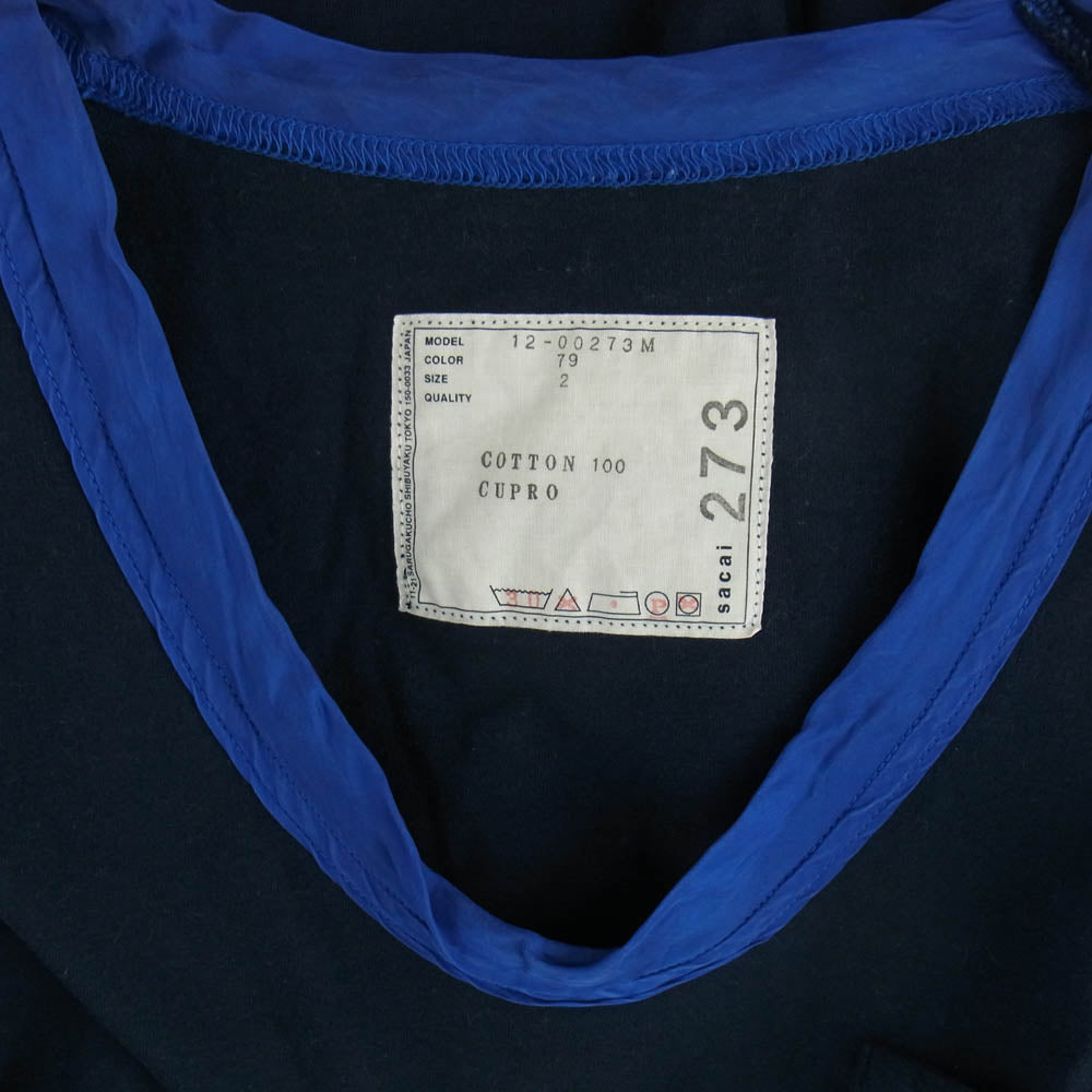 Sacai サカイ 12-00273M キュプラトリミング クルーネック Tシャツ 半袖カットソー ダークネイビー系 2【中古】