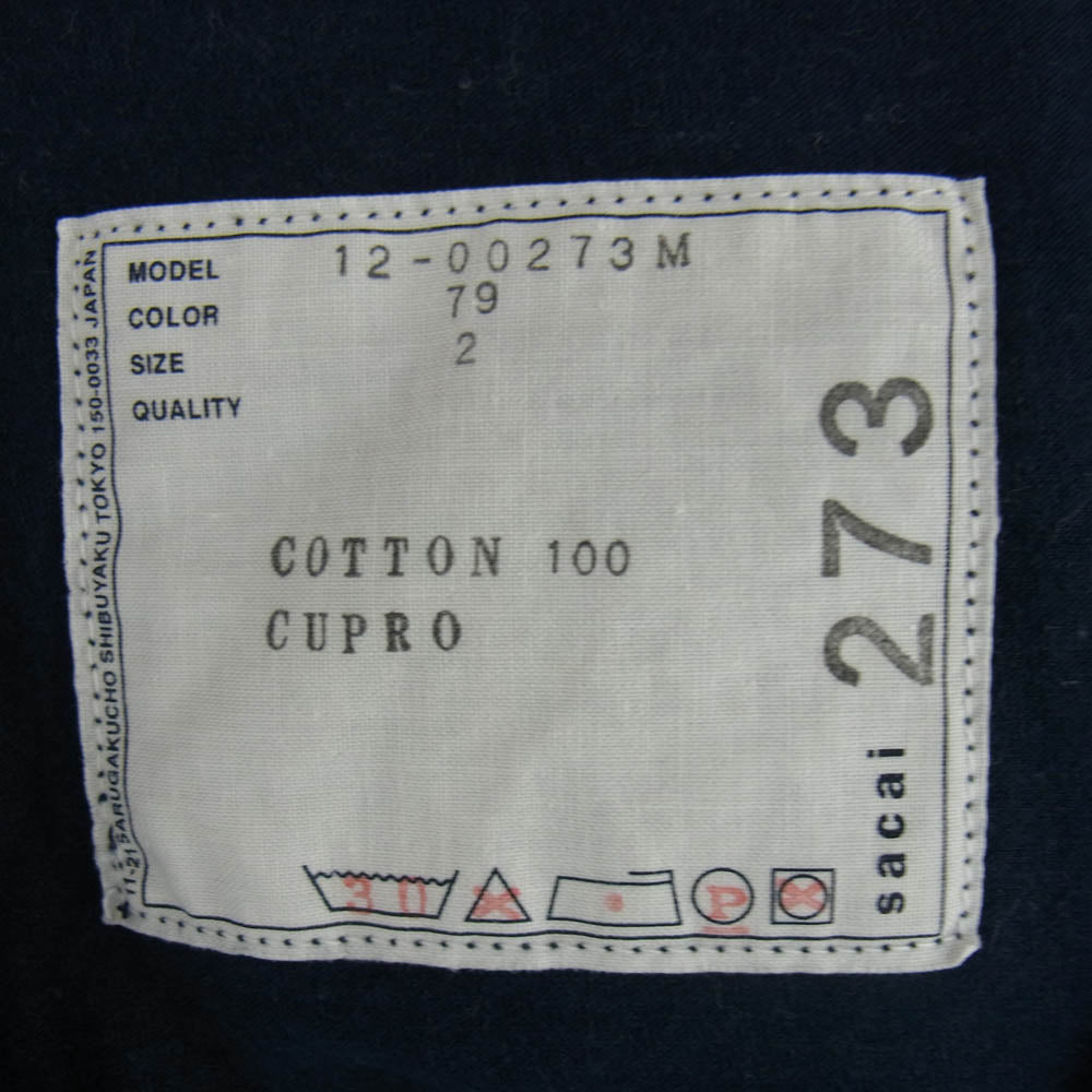 Sacai サカイ 12-00273M キュプラトリミング クルーネック Tシャツ 半袖カットソー ダークネイビー系 2【中古】
