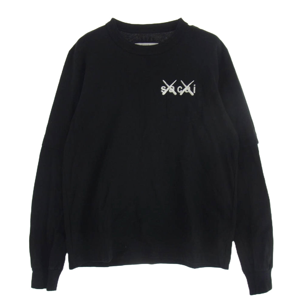 Sacai サカイ 21AW 21-0284S KAWS Embroidery Long Sleeve カウズ ロゴ刺繍 長袖 Tシャツ ブラック系 2【中古】