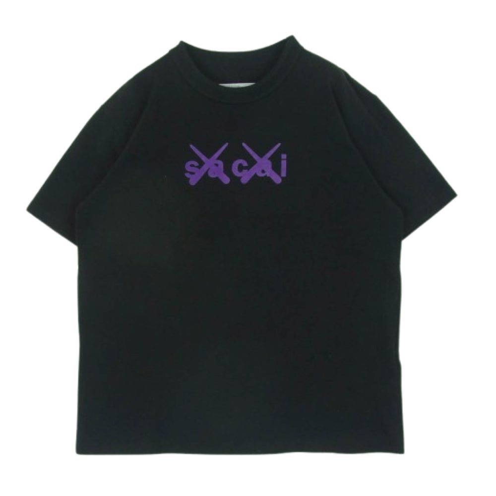 Sacai サカイ 21SS 21-0288S KAWS カウズ Flock Print T-Shirt フロック ロゴ プリント 半袖 Tシャツ ブラック系 2【中古】
