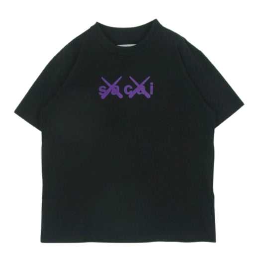 Sacai サカイ 21SS 21-0288S KAWS カウズ Flock Print T-Shirt フロック ロゴ プリント 半袖 Tシャツ ブラック系 2【中古】
