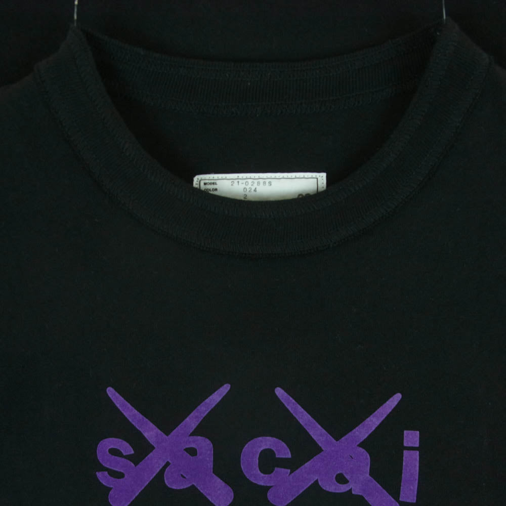 Sacai サカイ 21SS 21-0288S KAWS カウズ Flock Print T-Shirt フロック ロゴ プリント 半袖 Tシャツ ブラック系 2【中古】