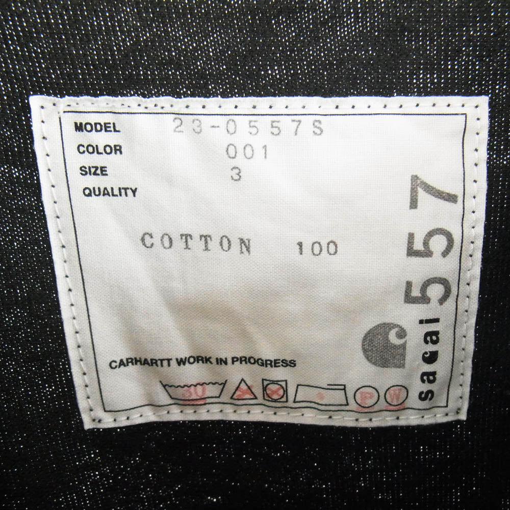 Sacai サカイ 23AW 23-0557S Carhartt WIP T-shirt カーハート ロゴ ポケット 半袖 Tシャツ ブラック系 3【中古】