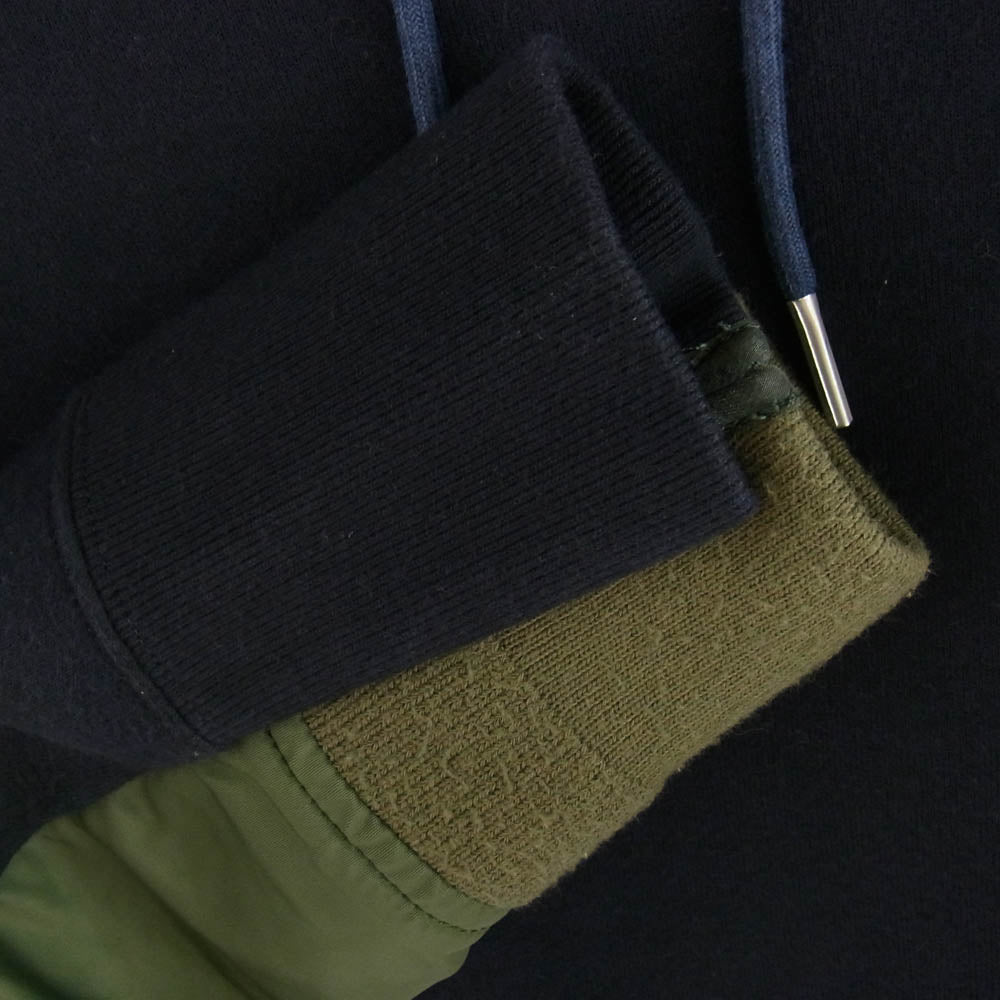 Sacai サカイ 22AW SCM-044 Sponge Sweat Ma-1 Pull Over Hoodie ドッキング スポンジスウェット フーディ ハイブリッド パーカー カーキ系 ネイビー系 2【中古】