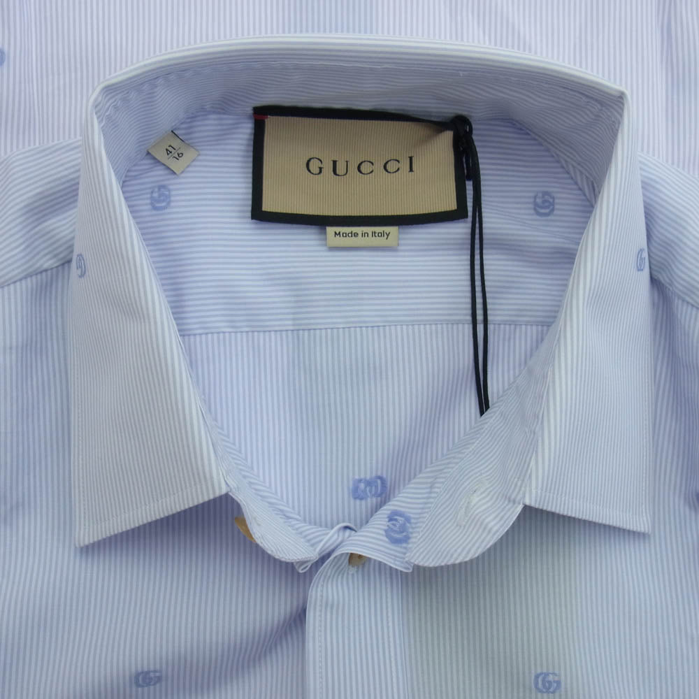 GUCCI グッチ 699554 ストライプ レギュラー カラー 長袖 シャツ パープル系 ホワイト系 薄紫系 16(180/96A)【極上美品】【中古】