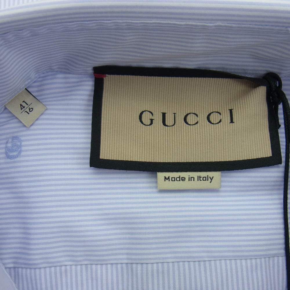 GUCCI グッチ 699554 ストライプ レギュラー カラー 長袖 シャツ パープル系 ホワイト系 薄紫系 16(180/96A)【極上美品】【中古】