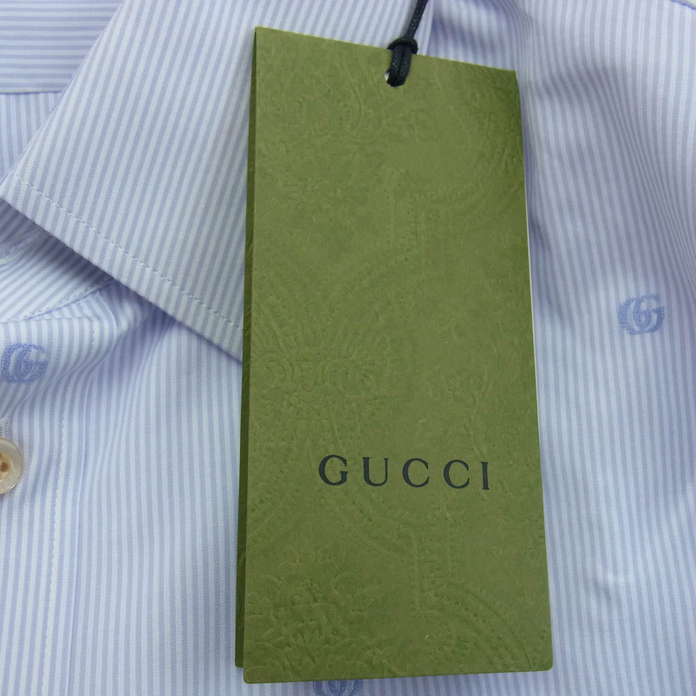 GUCCI グッチ 699554 ストライプ レギュラー カラー 長袖 シャツ パープル系 ホワイト系 薄紫系 16(180/96A)【極上美品】【中古】