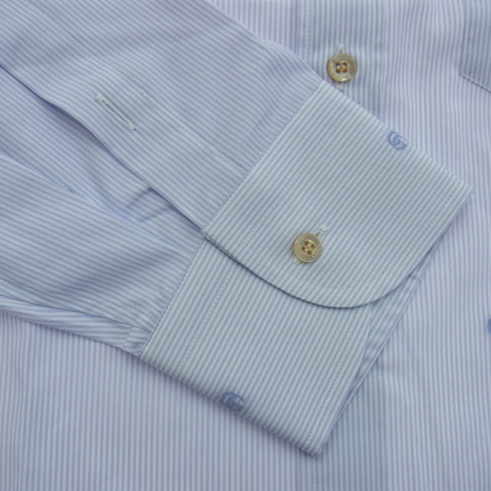 GUCCI グッチ 699554 ストライプ レギュラー カラー 長袖 シャツ パープル系 ホワイト系 薄紫系 16(180/96A)【極上美品】【中古】