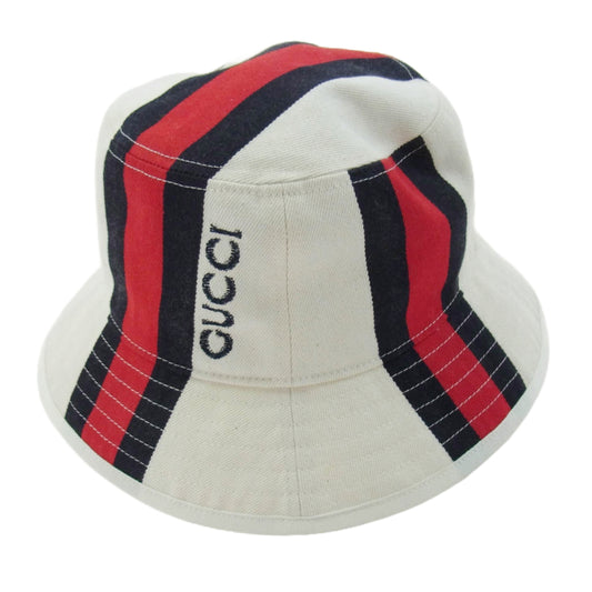 GUCCI グッチ 788561 ストライプ バケット ハット ホワイト系 M【中古】