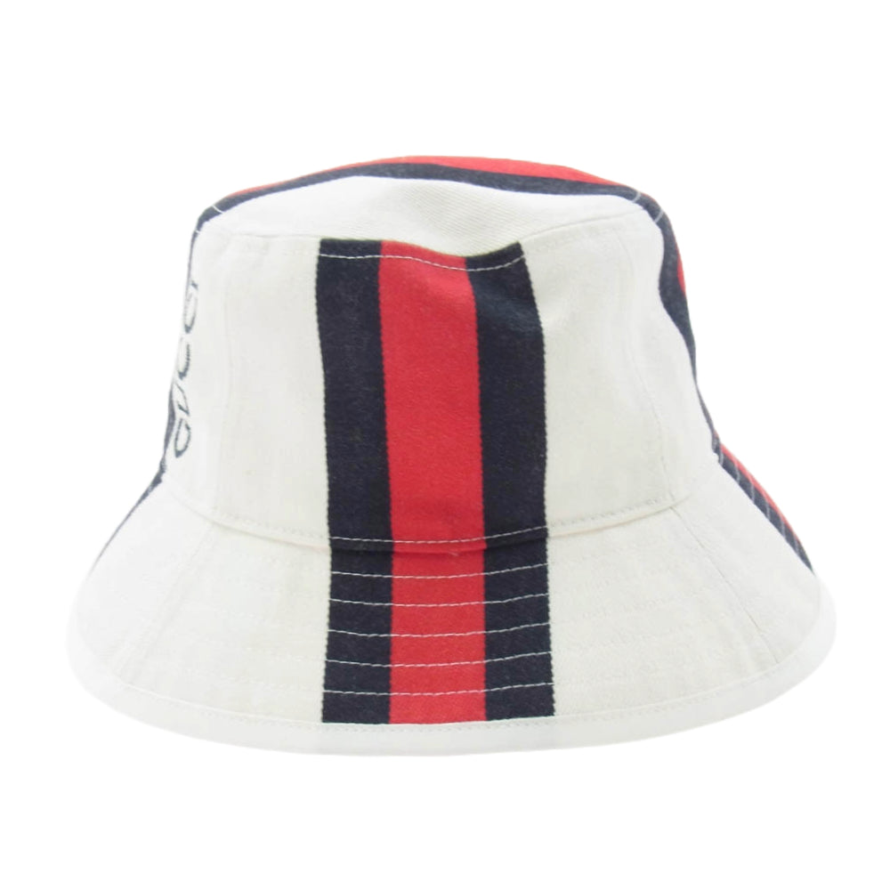 GUCCI グッチ 788561 ストライプ バケット ハット ホワイト系 M【中古】