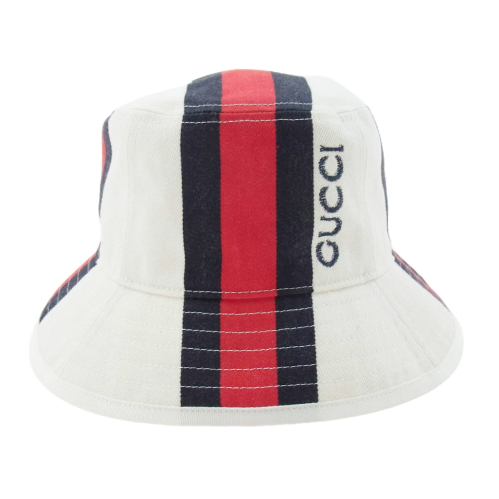 GUCCI グッチ 788561 ストライプ バケット ハット ホワイト系 M【中古】