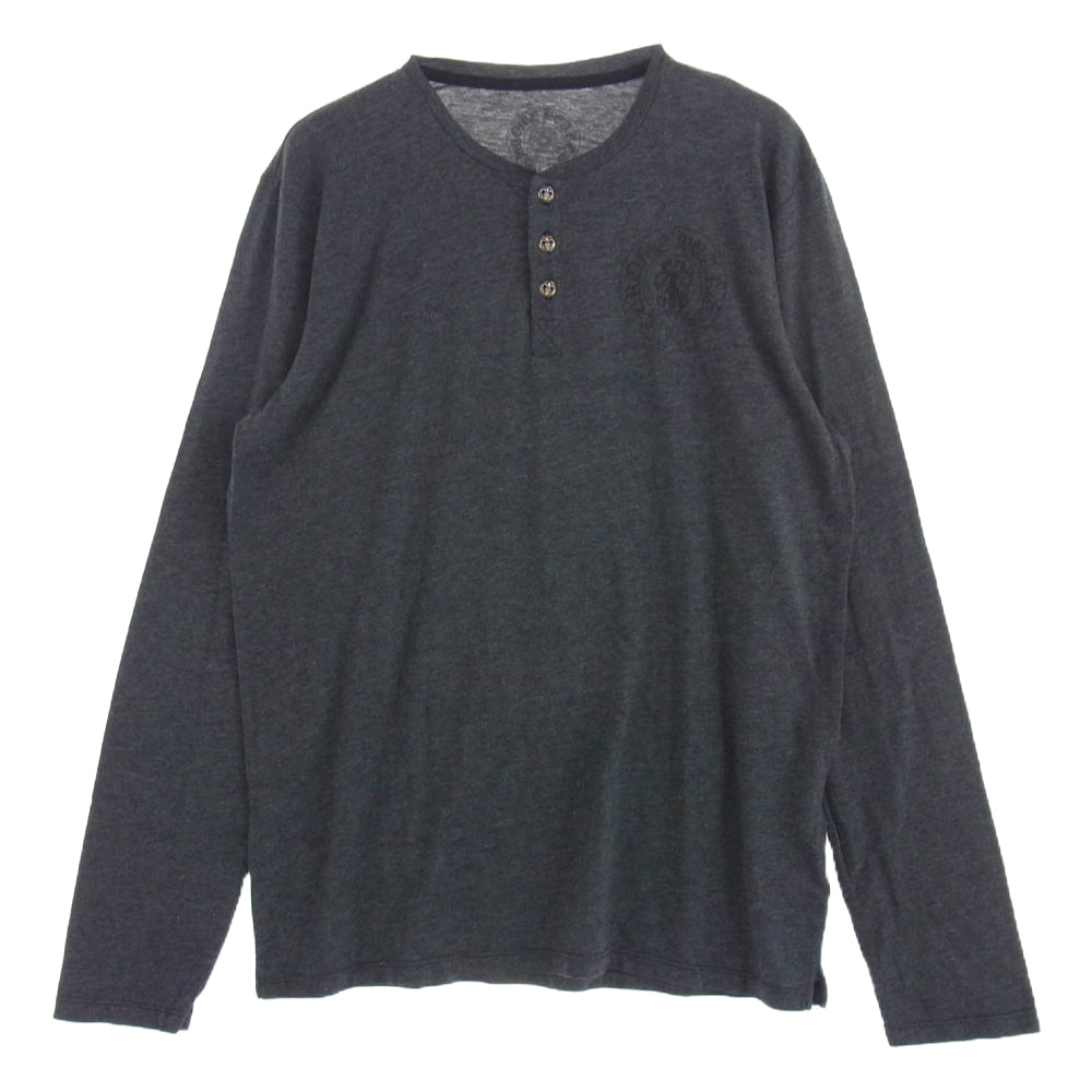 CHROME HEARTS クロムハーツ（原本無） BS FLARE BUTTON HENLY LS BSフレアボタン ホースシューダガー ヘンリーネック カットソー  長袖 Tシャツ グレー ダークグレー系 M【中古】