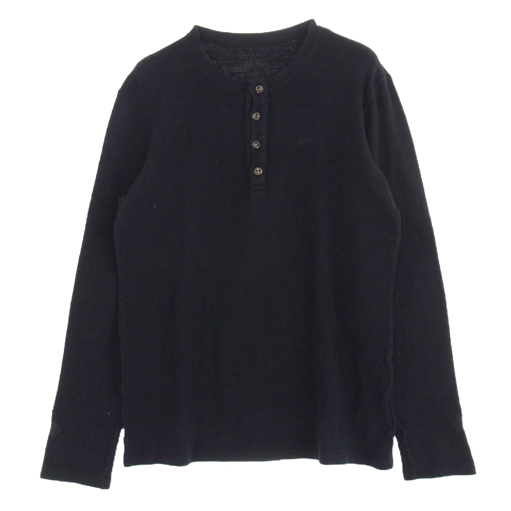 CHROME HEARTS クロムハーツ（原本有） 国内正規品 BS FLARE BUTTON THERMAL HENLY LS BSフレアボタン 袖クロスパッチ ハニカムサーマル ヘンリーネック カットソー  長袖 Tシャツ ブラック ブラック系【中古】