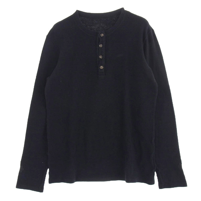 CHROME HEARTS クロムハーツ（原本有） 国内正規品 BS FLARE BUTTON THERMAL HENLY LS BSフレアボタン 袖クロスパッチ ハニカムサーマル ヘンリーネック カットソー  長袖 Tシャツ ブラック ブラック系【中古】