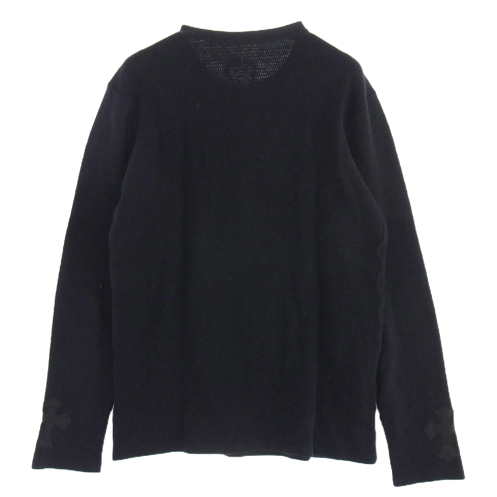 CHROME HEARTS クロムハーツ（原本有） 国内正規品 BS FLARE BUTTON THERMAL HENLY LS BSフレアボタン 袖クロスパッチ ハニカムサーマル ヘンリーネック カットソー  長袖 Tシャツ ブラック ブラック系【中古】